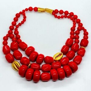 India Hicks Flame Tree Multi Strand Chunky Bead Gold Seashell Necklace 18”